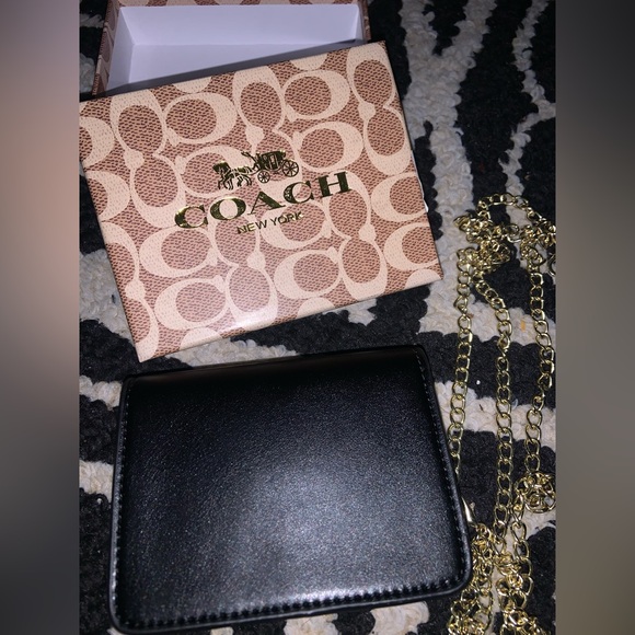 Coach Black Floral appliqué Crossbody Bag with Gold Chain comes in box - Picture 3 of 6